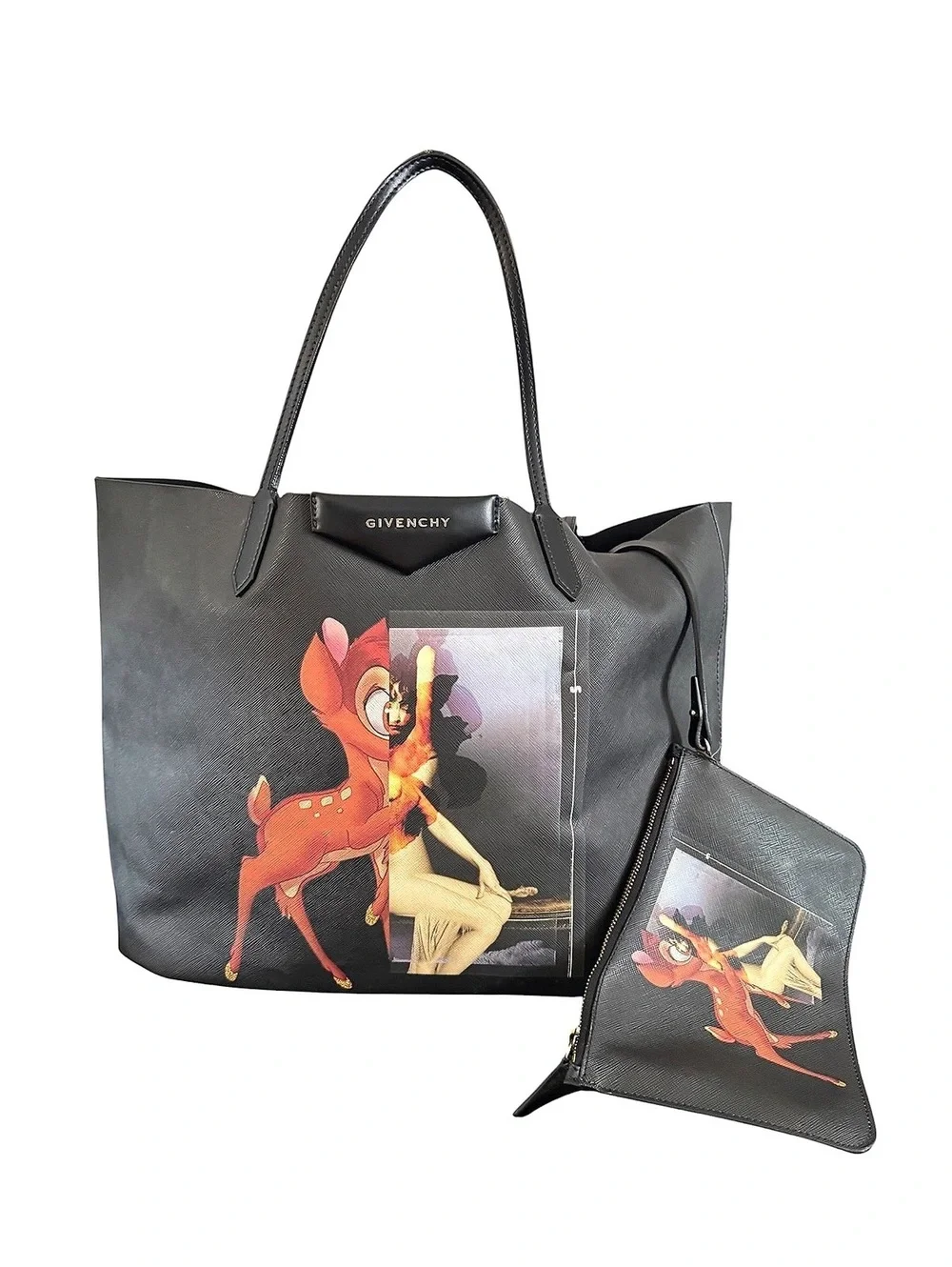 AUTH Givenchy x Disney Bambi Antigona Large Tote Bag with Matching Pouch Black